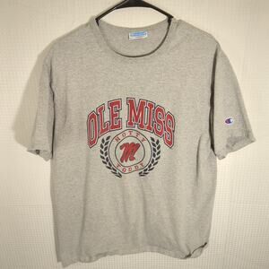 Champion Ole Miss T Shirt Large Gray Mens Hotty Toddy SEC NCAA Cotton Blend Tee